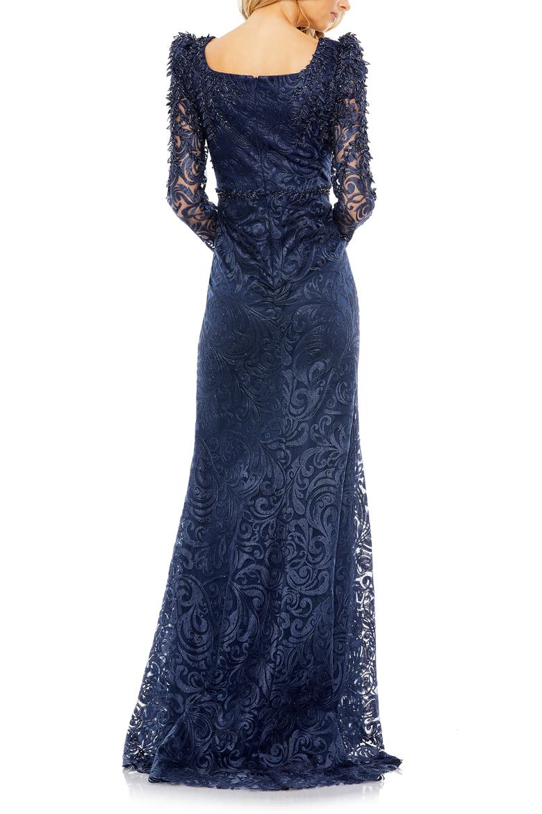 Embroidered Applique Shoulder Detail Trumpet Gown, Alternate, color, MIDNIGHT