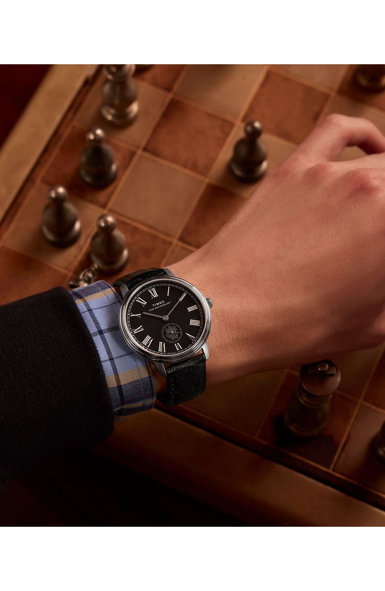 Timex<sup>®</sup> Waterbury Metropolitan Leather Strap Watch, 39mm, Alternate, color, Black