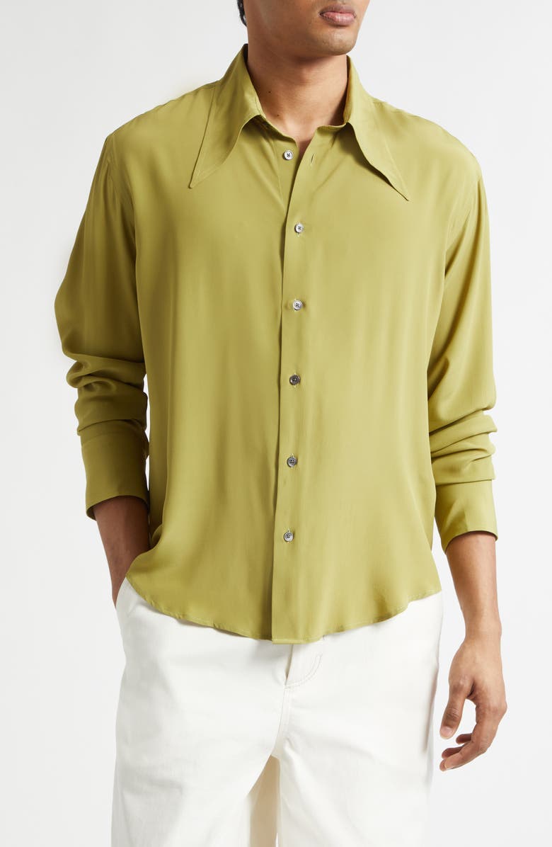 AMI PARIS Crêpe de Chine Button-Up Shirt, Main, color, Matcha
