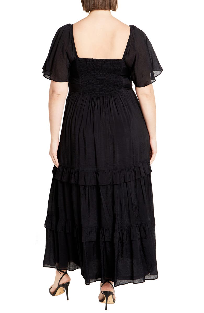 City Chic Marci Ruffle Tiered Maxi Dress, Alternate, color, Black