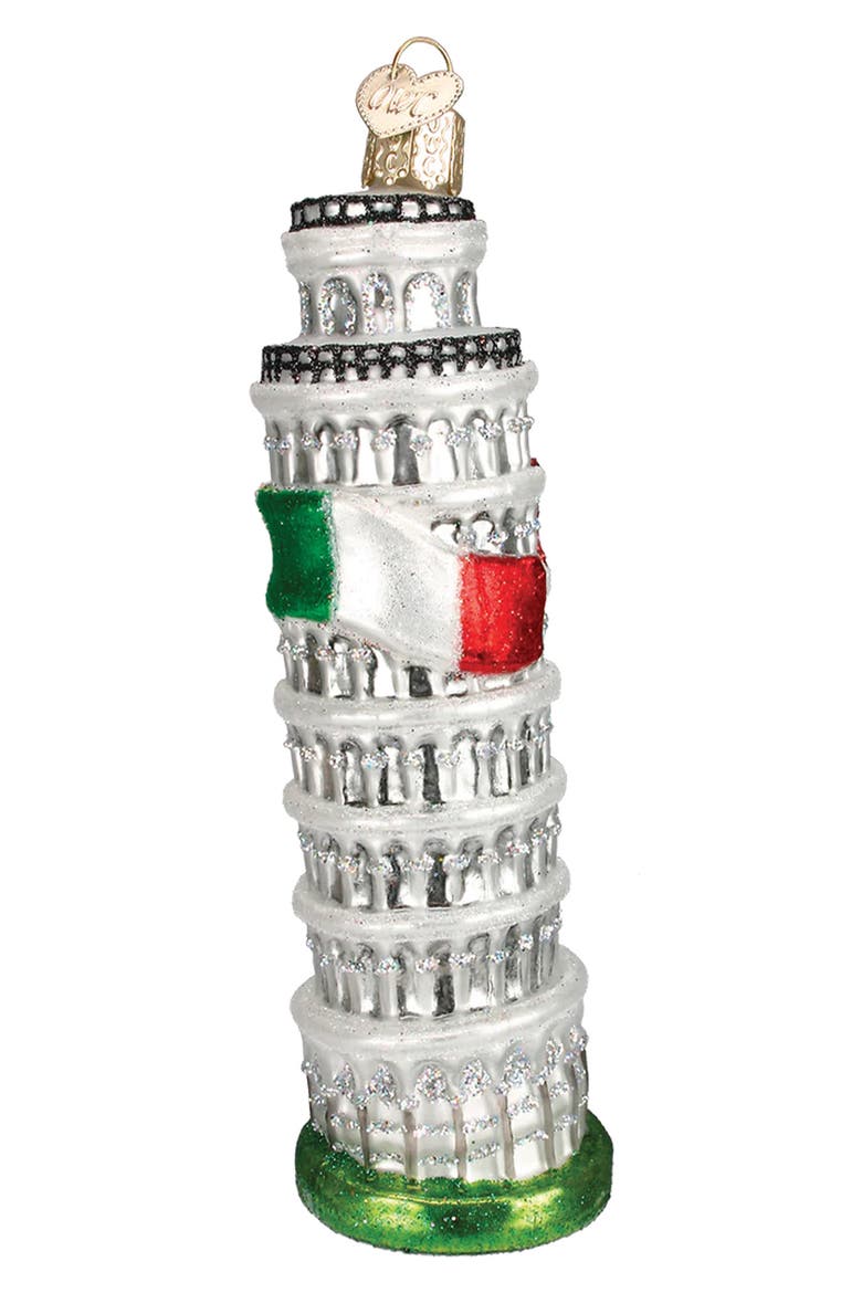 Leaning Tower of Pisa Glass Christmas Ornament, Alternate, color, SILVER MULTI