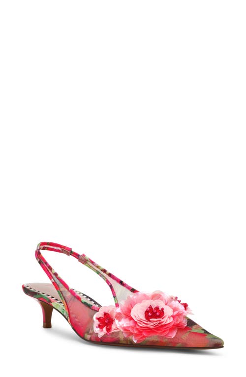 Betsey Johnson Audree Pointed Toe Slingback Pump In Red/green Floral