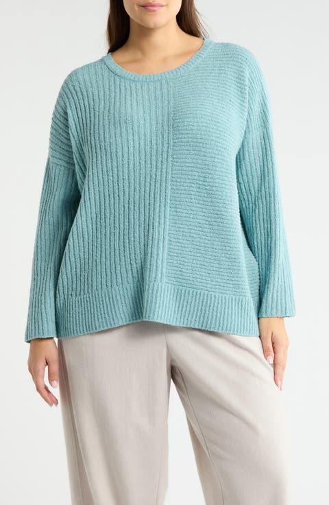Crewneck Rib Organic Cotton Blend Sweater (Plus)