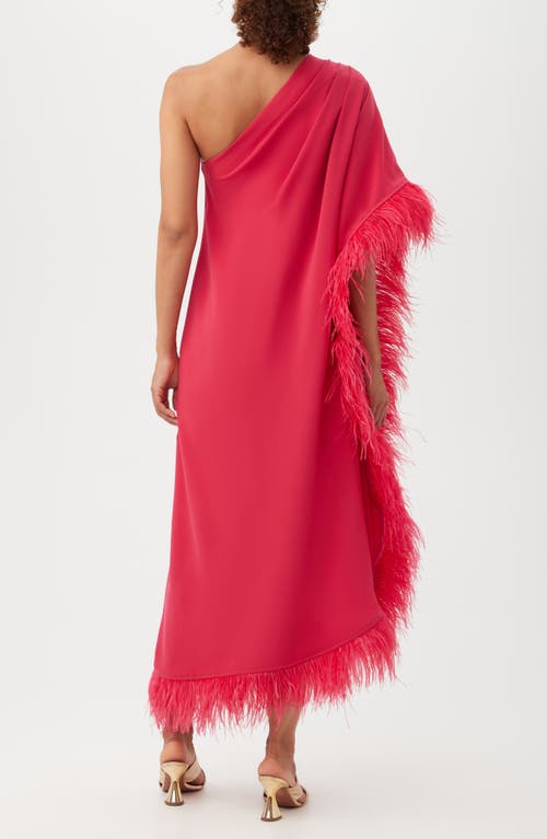 Trina Turk Largo One-shoulder Feather Trim Caftan Maxi Dress