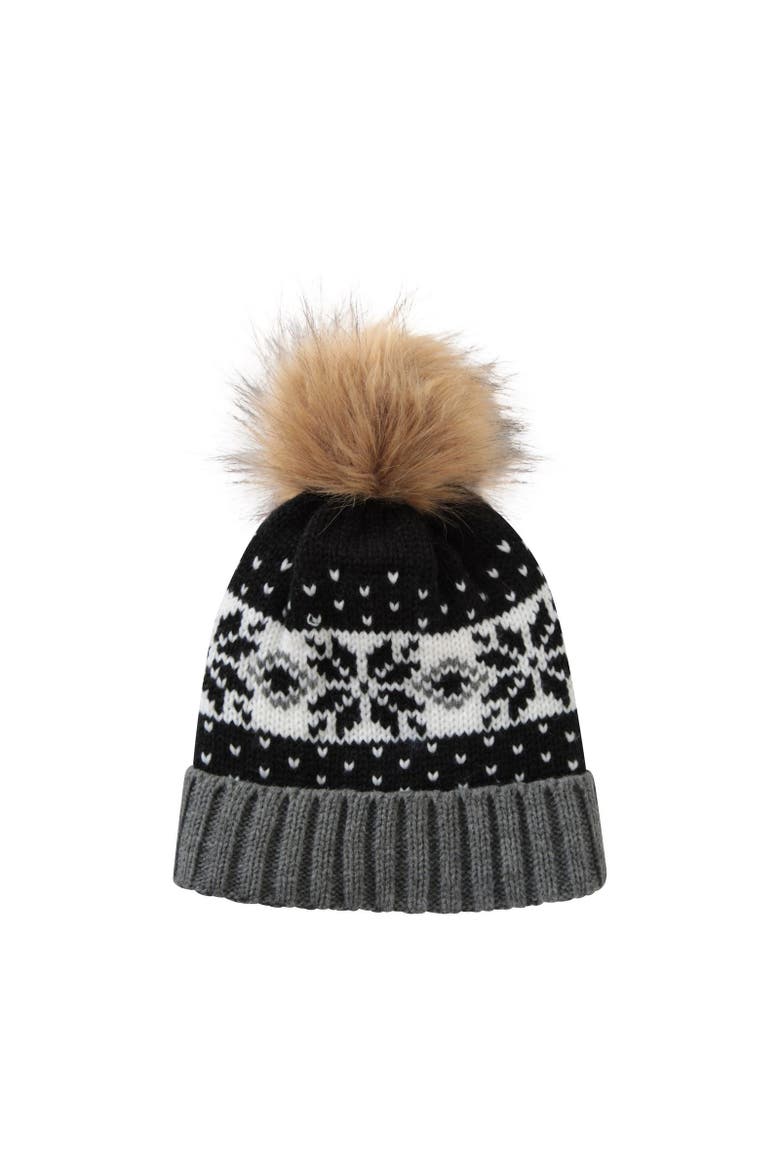 Fair Isle Pom Pom Beanie, Alternate, color, Black