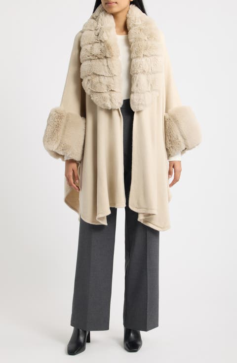 Faux Fur Trim Knit Ruana