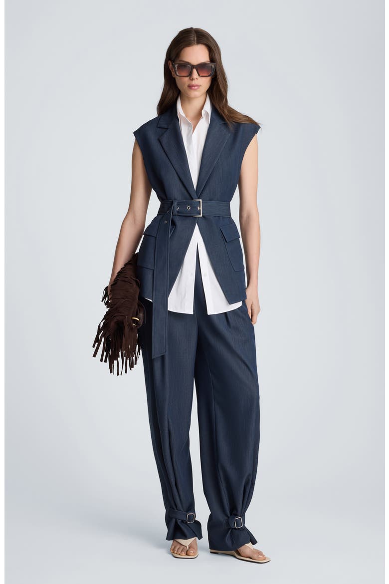 Belted Stretch Denim Vest with Removable Shirt Inset, Alternate, color, MIDNIGHT MELANGE/ PURE WHITE