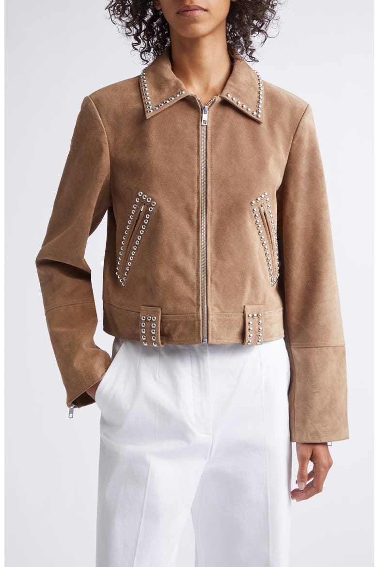 Hugo Stud Detail Faux Suede Jacket, Main, color, DUNE