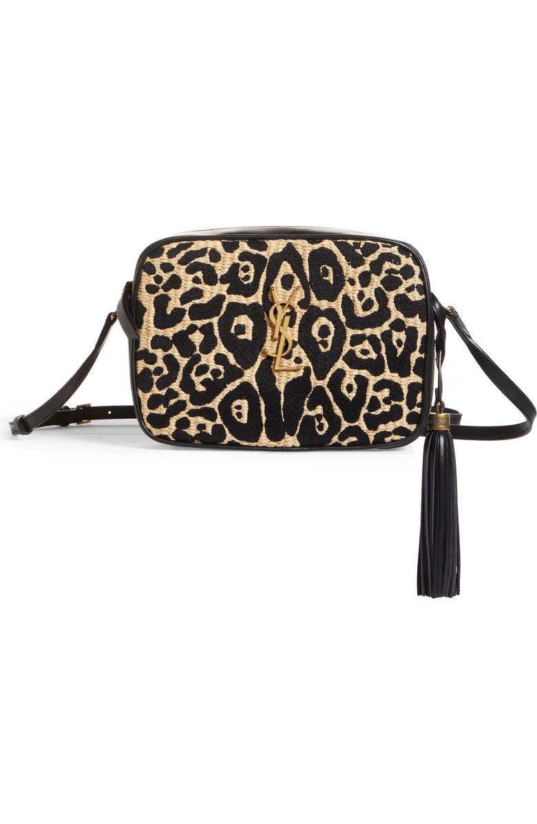 Saint Laurent Medium Lou Jaguar Pattern Raffia Camera Bag, Main, color,