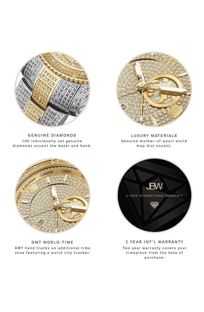 JBW Jet Setter GMT Diamond Bracelet Watch, 46mm, Alternate, color, Two-Tone