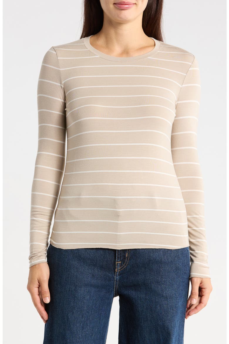 Stripe Long Sleeve T-Shirt, Main, color, FAWN/MOONSTONE