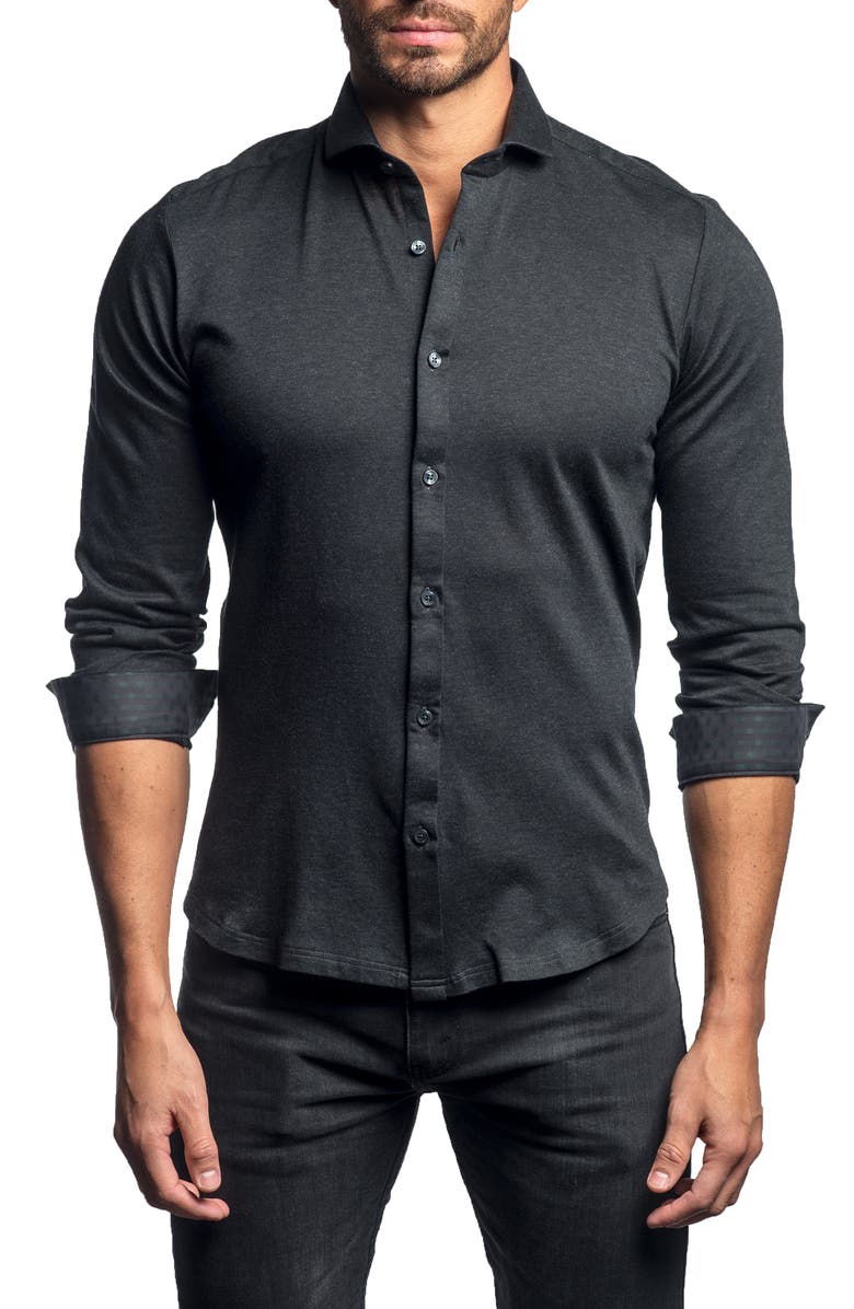 Jared Lang Slim Fit Button-Up Knit Sport Shirt, Main, color,