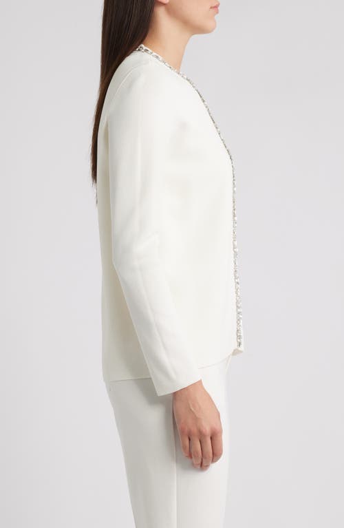 Anne Klein Rhinestone Trim Cardigan In White