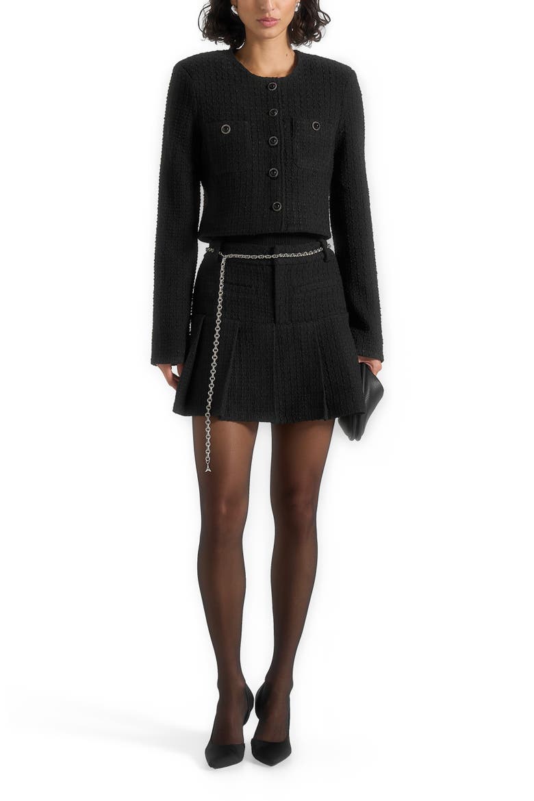 Edith Tweed Pleated Skort With Chain, Alternate, color, Black