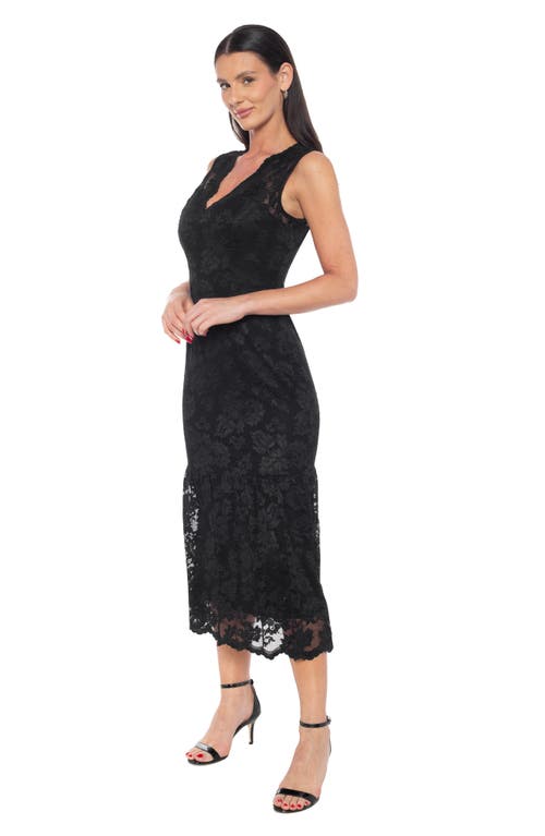 Marina Scallop Lace Sleeveless Midi Dress In Black