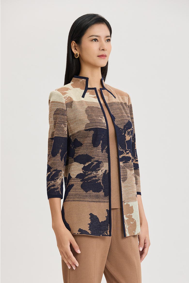 Floral Jacquard Ombre Knit Jacket, Alternate, color, Warm Taupe/Almond/Indigo