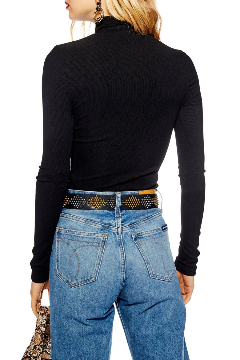 Ribbed Turtleneck Top, Alternate, color, BLACK