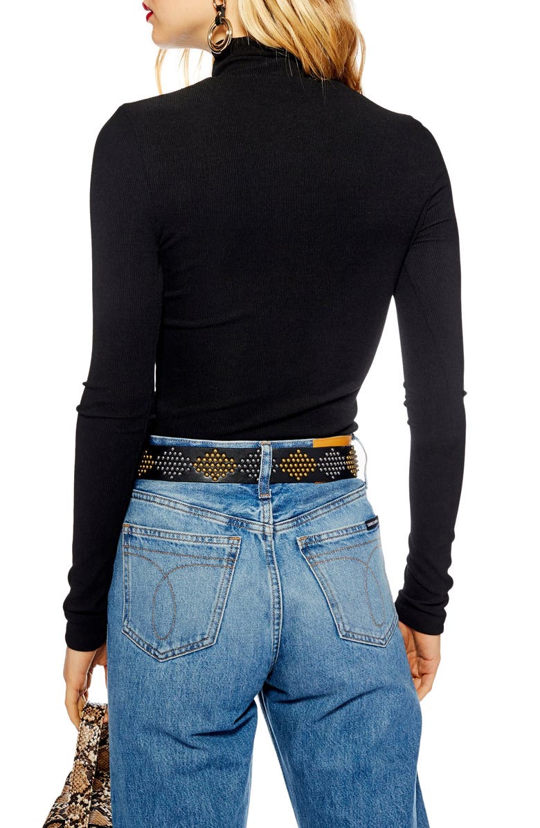 Topshop Ribbed Turtleneck Top, Alternate, color, 