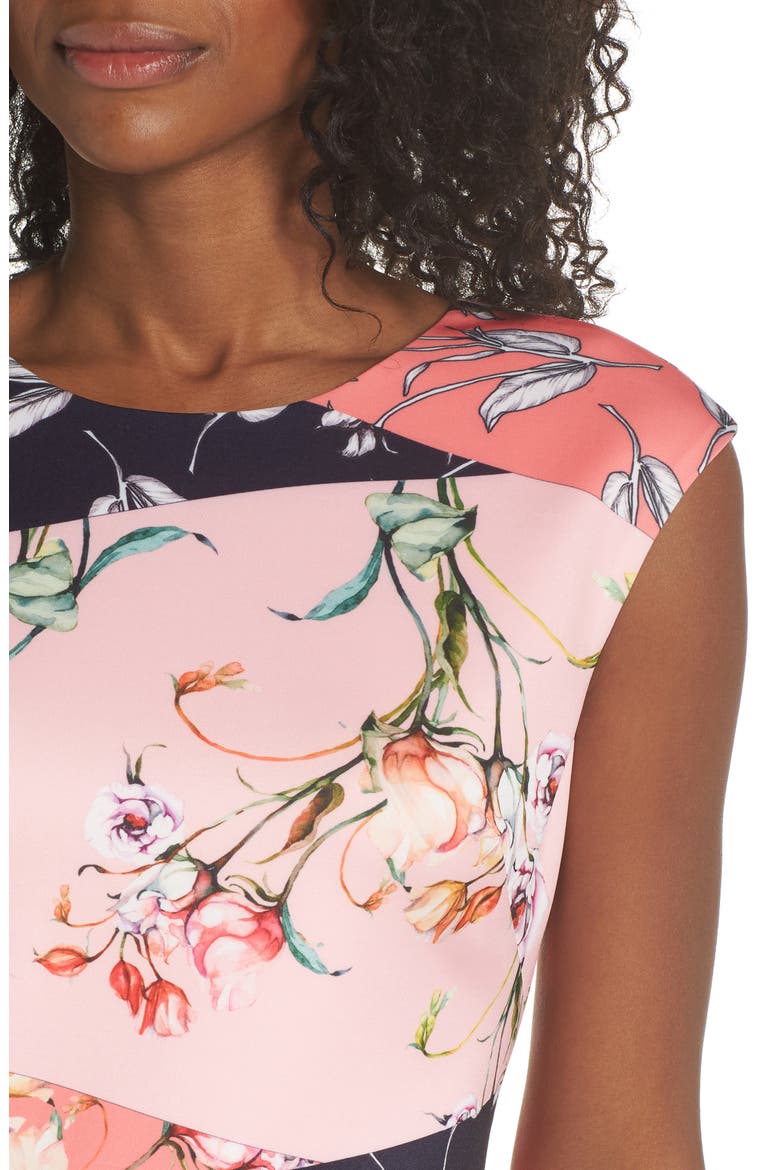 Floral Print Scuba Crepe Sheath Dress, Alternate, color, PINK MULTI