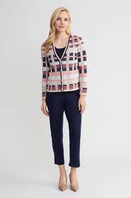 Ming Wang Heritage Jacquard Colorblock Knit Cardigan