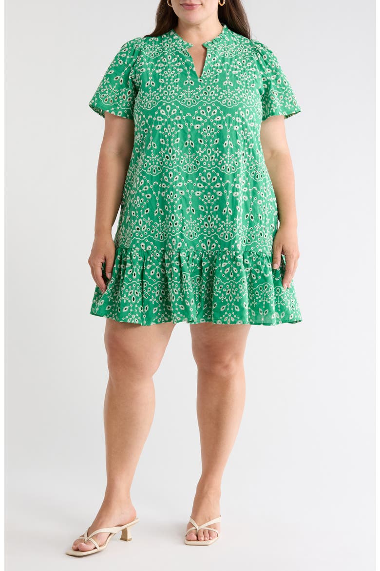 Viridiana Floral Eyelet Minidress, Main, color, KELLY GREEN