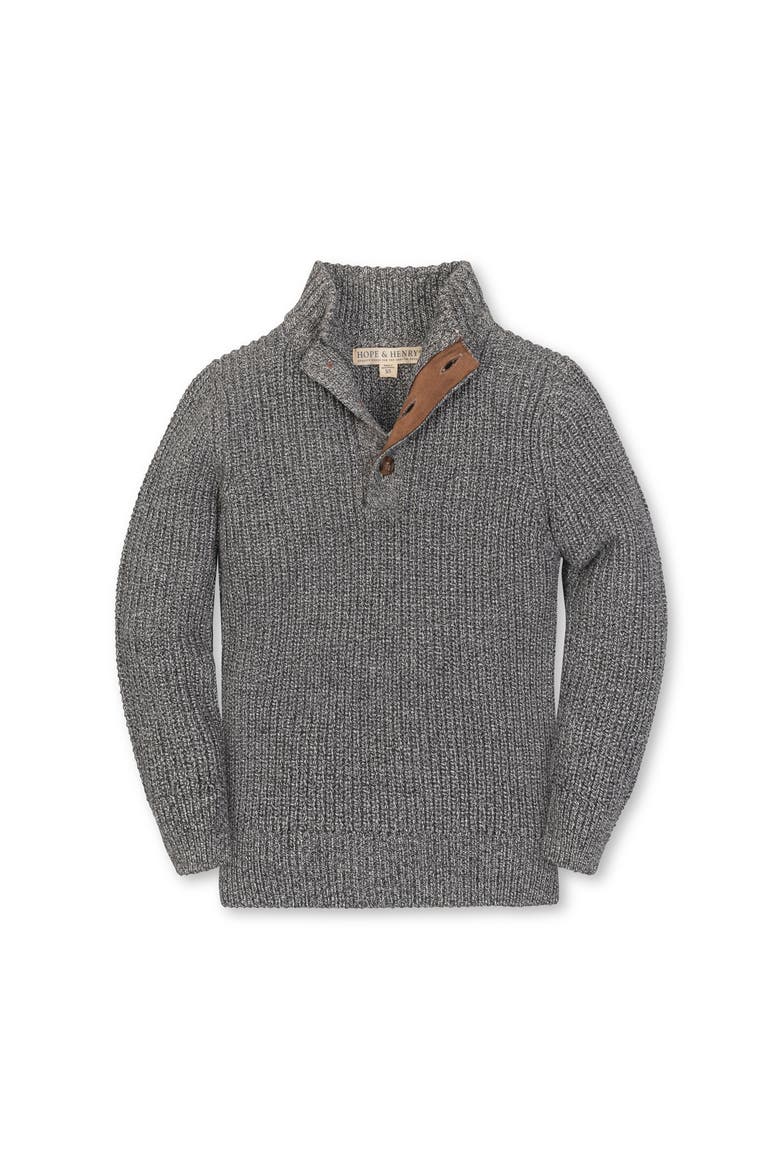 Kids' Organic Mock Neck Cardigan Stitch Sweater, Main, color, Salt and Pepper