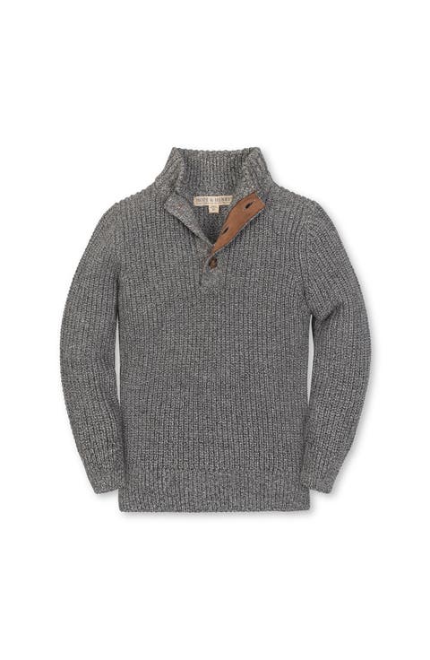 Kids' Organic Mock Neck Cardigan Stitch Sweater