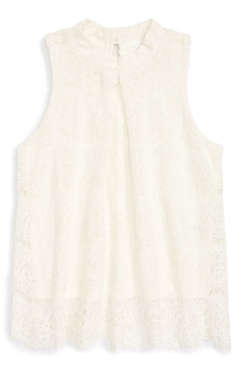 Love, Fire Mock Neck Lace Top, Main, color, Ivory