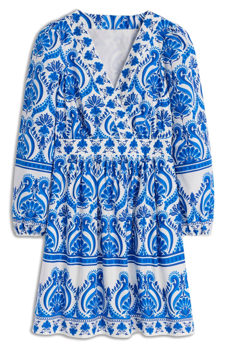 Boden Mya Print Long Sleeve Cotton Dress, Alternate, color, Blue, Ornamental Floral