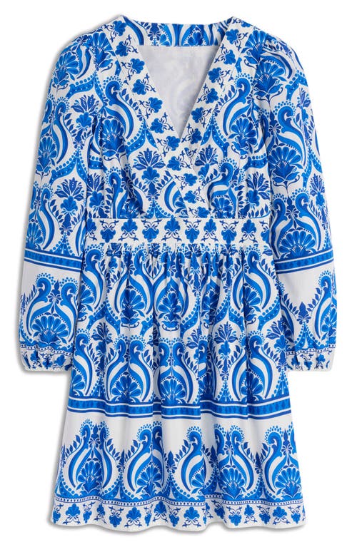 Shop Boden Mya Print Long Sleeve Cotton Dress In Blue, Ornamental Floral