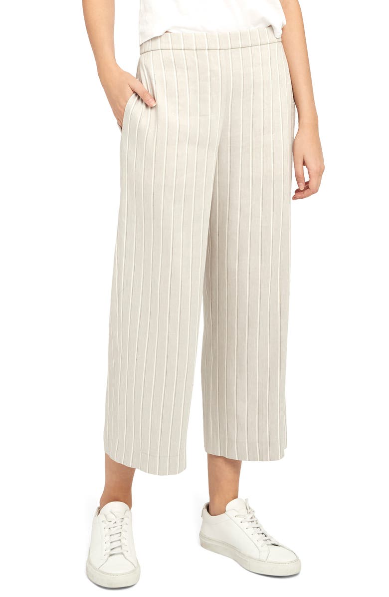 Theory Stripe Wide Leg Linen Blend Pull-On Pants, Main, color,