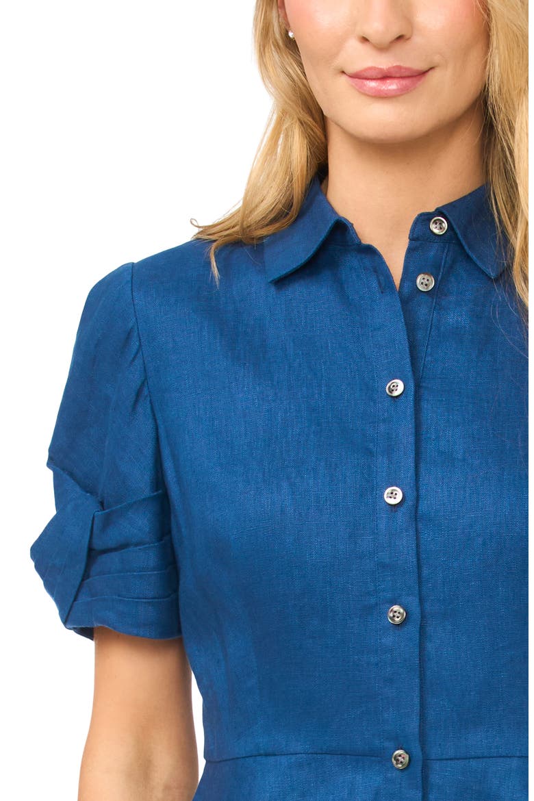 Stina Twisted Short Sleeve Linen Shirtdress, Alternate, color, ESTATE BLUE