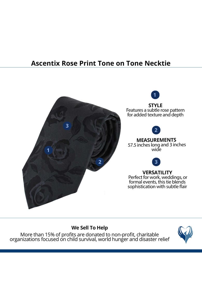Rose Print Tone on Tone Necktie, Alternate, color, Black