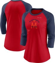 Nike Women's Nike Red/Navy Minnesota Twins Next Up Tri-Blend Raglan 3/4-Sleeve T-Shirt