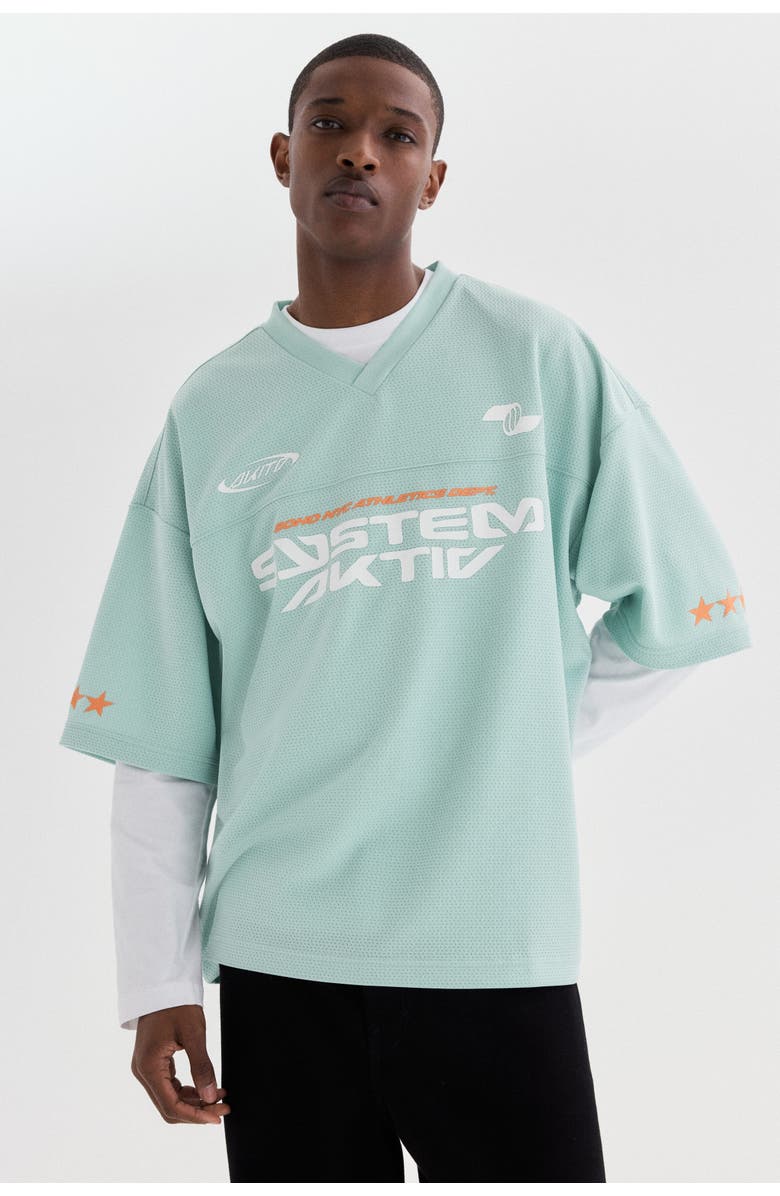 H&M Oversized Fit Printed Mesh T-shirt, Alternate, color, Mint Green/System