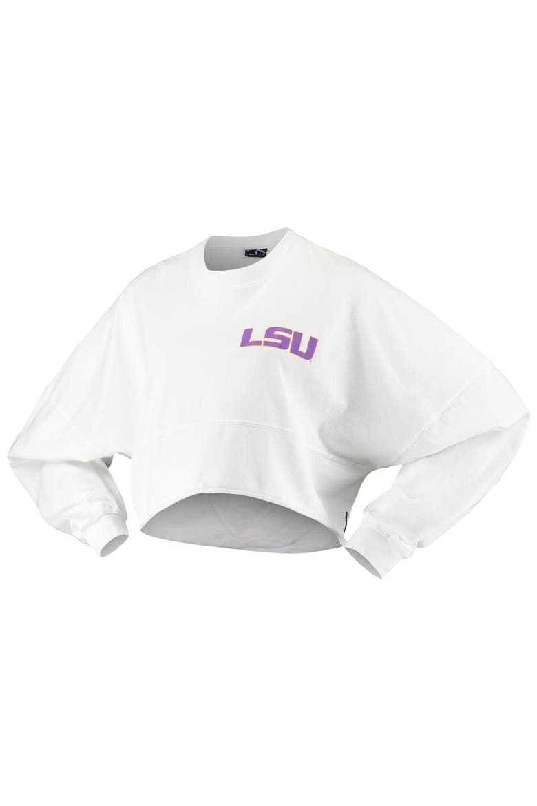 Women's White LSU Tigers Raw Hem Cropped Spirit Jersey Long Sleeve T-Shirt, Alternate, color, White