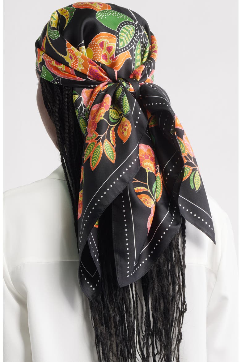 Botanical Print Square Silk Scarf, Alternate, color, BLACK POTTERY PAISLEY