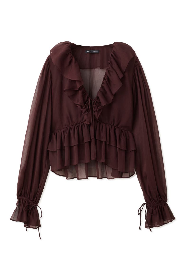 Sheer Ruffle Shirt, Main, color, CHOCOLATE