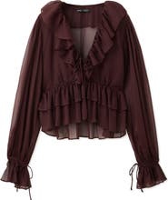 MANGO Sheer Ruffle Shirt