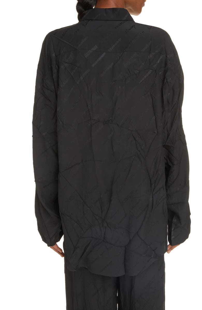 Balenciaga Minimal Logo Jacquard Silk Button-Up Shirt, Alternate, color,