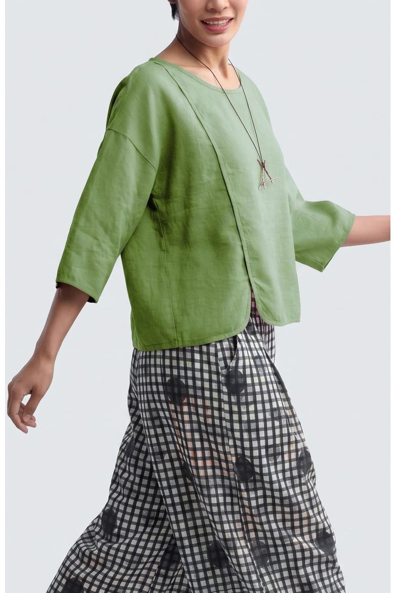 Solara Boxy Linen Blouse, Alternate, color, Apple Green