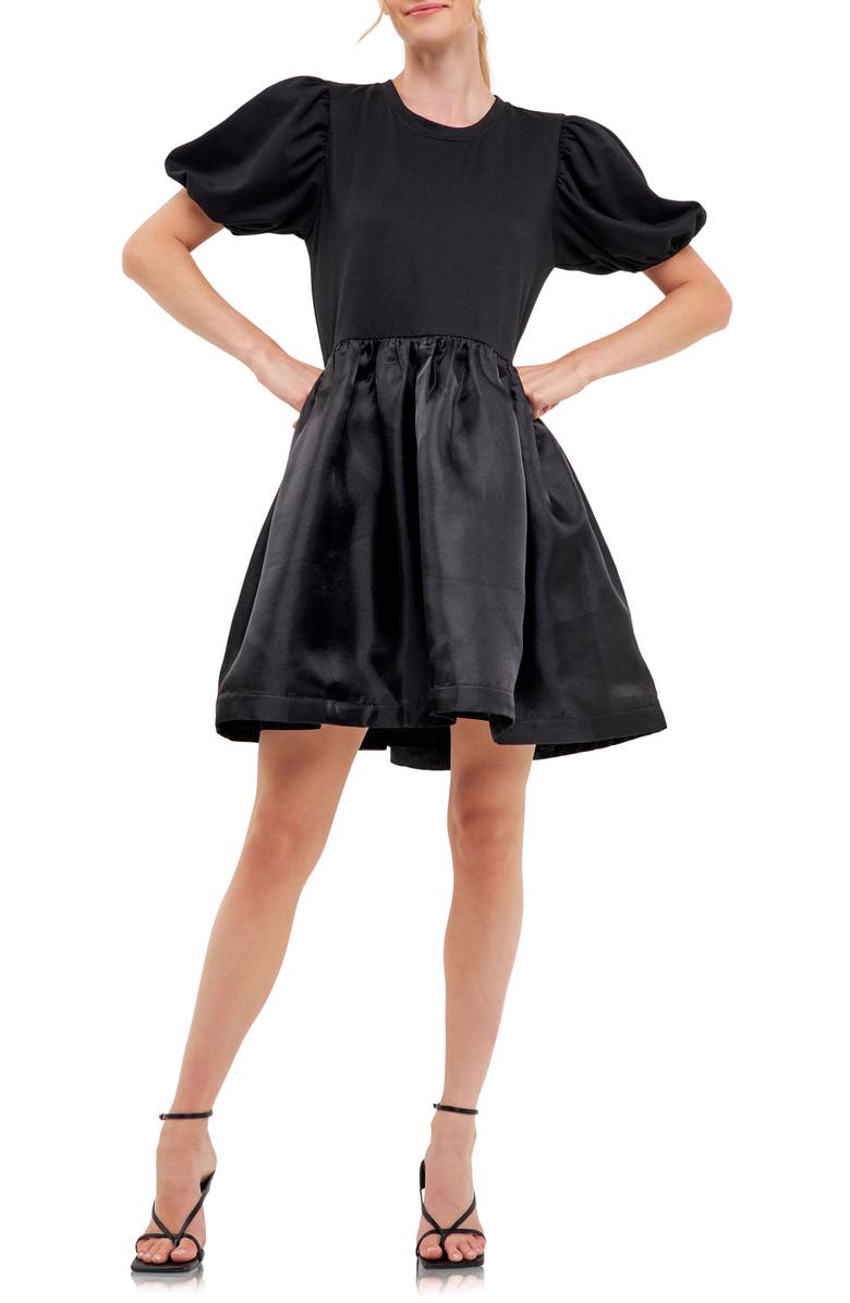 knee length dresses for ladies Mixed Media Mini Dress  English Factory