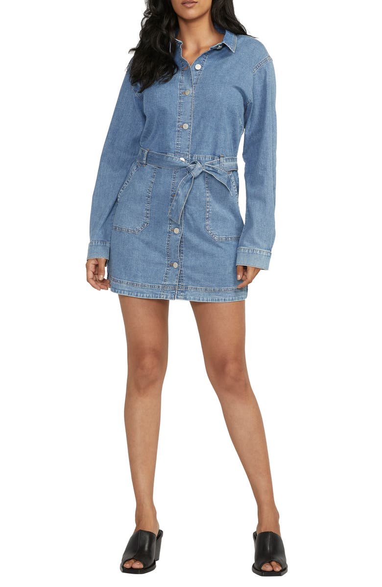 JAG Tie Waist Long Sleeve Denim Dress, Main, color, 