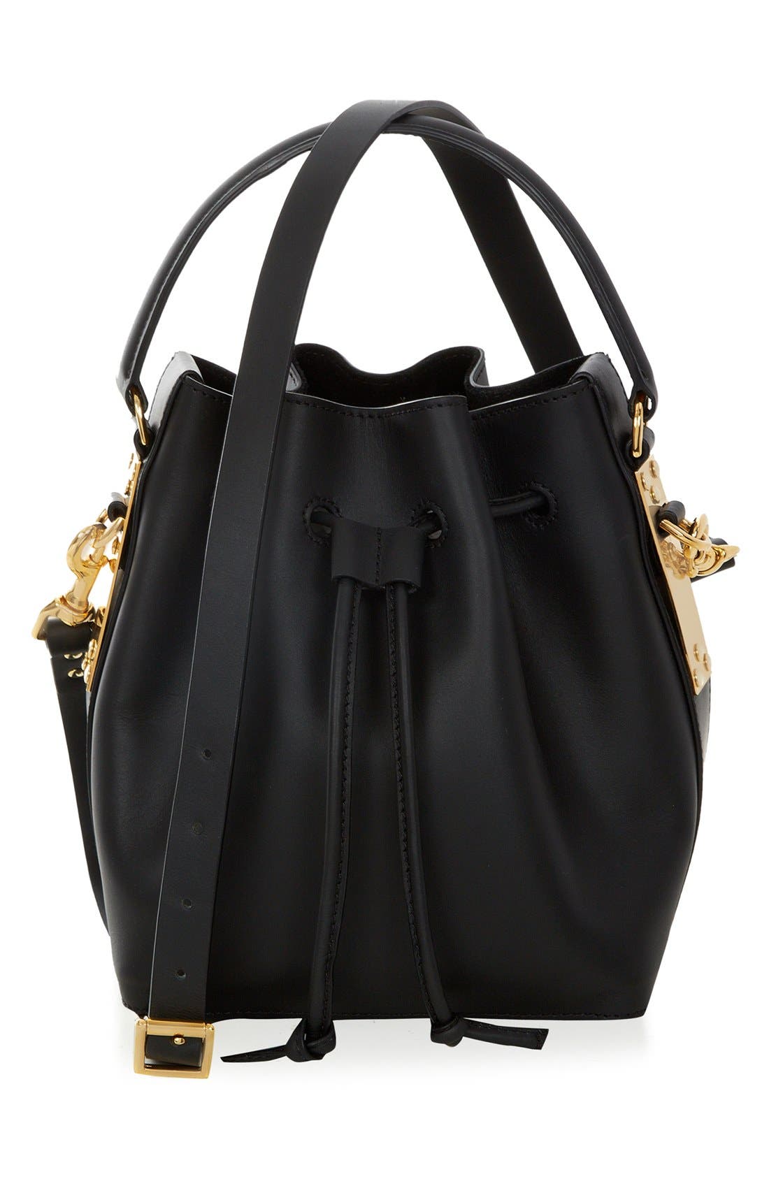 'Small' Drawstring Leather Shoulder Bag, Main, color, BLACK
