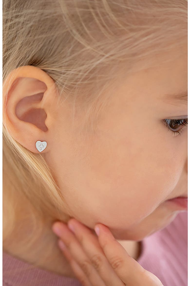 Heart & Cross Earrings, Alternate, color, Silver