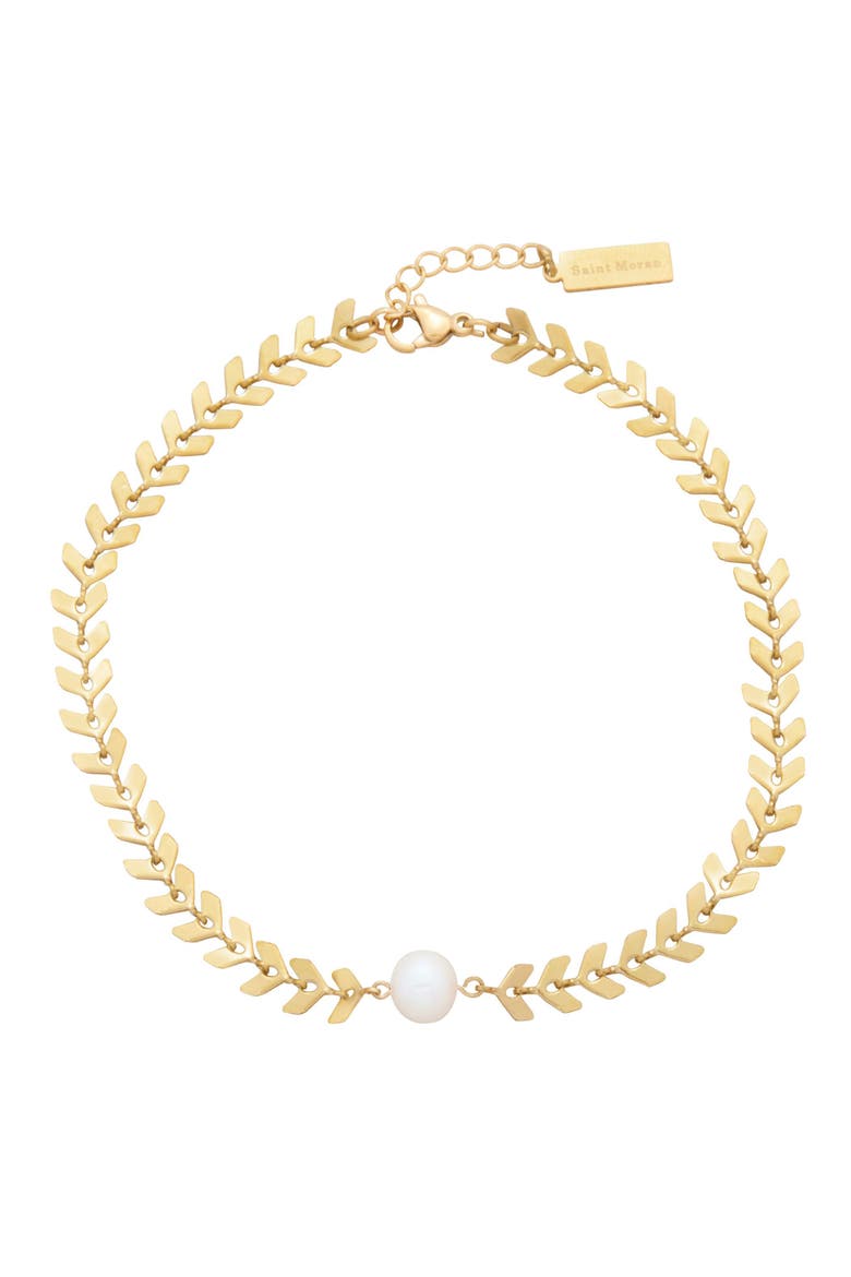Freshwater Pearl Chevron Anklet, Main, color, GOLD