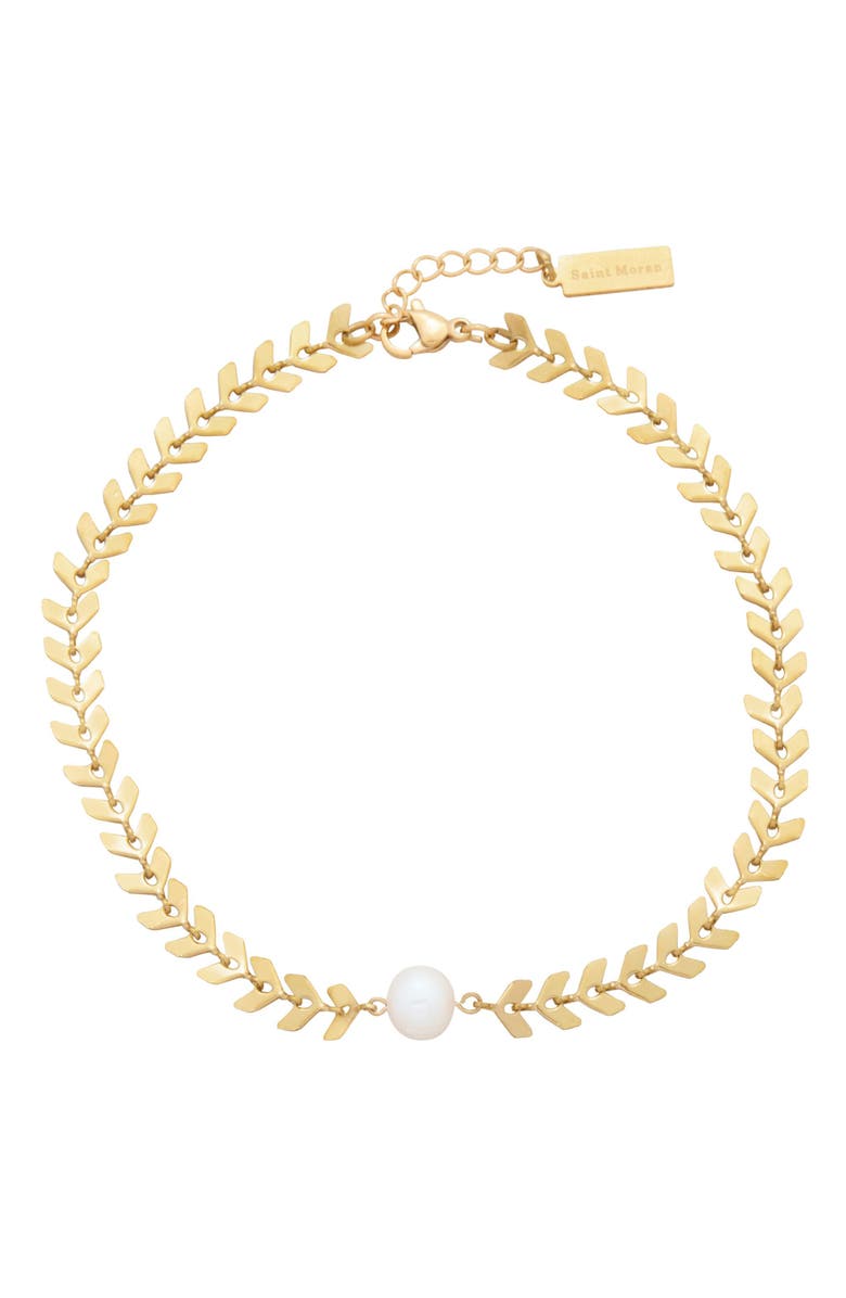 st. Moran Freshwater Pearl Chevron Anklet, Main, color, Gold