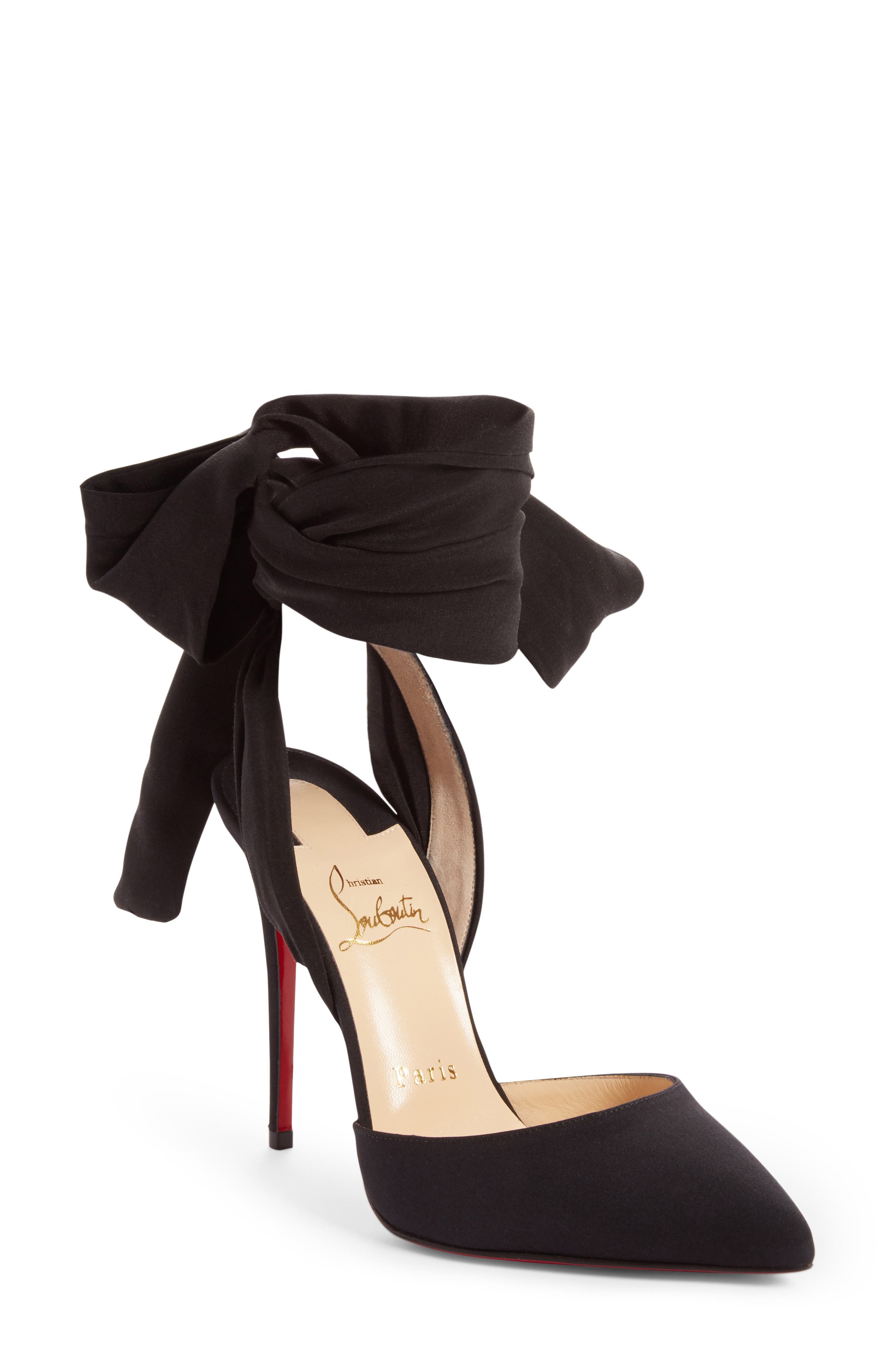 Douce Du Desert Ankle Tie Pump, Main, color, BLACK SATIN