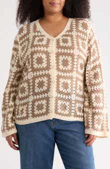 Forgotten Grace Crochet Square Open Knit Cardigan
