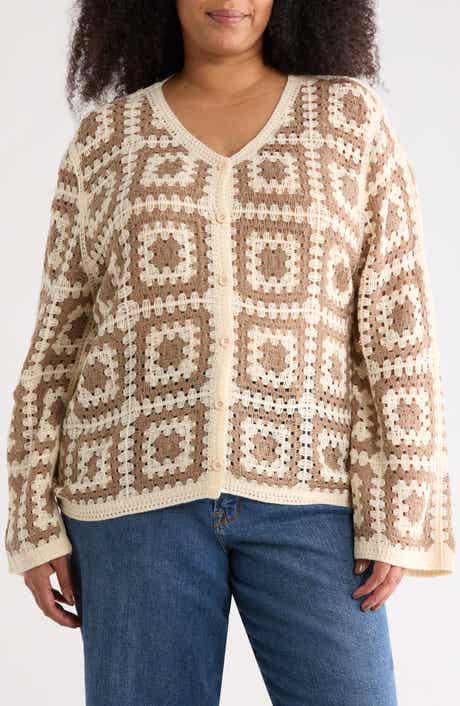Forgotten Grace Crochet Square Open Knit Cardigan